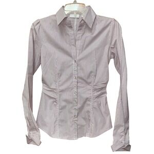 New York Co Stretch Striped Button Up Shirt Sz XS Jeweled Buttons Preppy Work